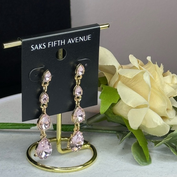 Simply Elegant Saks Fifth Avenue Pink Crystal Dangle Statement Earrings 2.25in - Picture 3 of 9